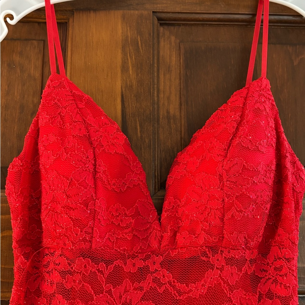 City Triangles Red Lace Formal Dress